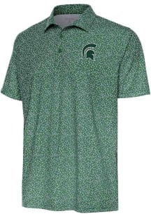 Antigua Michigan State Spartans Mens Green Terrace Floral Short Sleeve Polo
