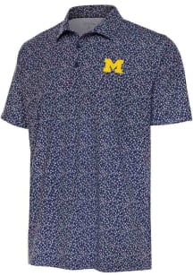 Antigua Michigan Wolverines Mens Navy Blue Terrace Floral Short Sleeve Polo
