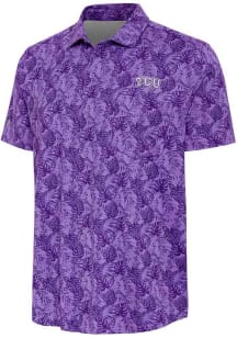 Antigua TCU Horned Frogs Mens Purple Tampa Short Sleeve Dress Shirt