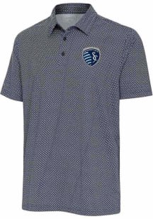 Antigua Sporting Kansas City Mens Navy Blue Tack Short Sleeve Polo