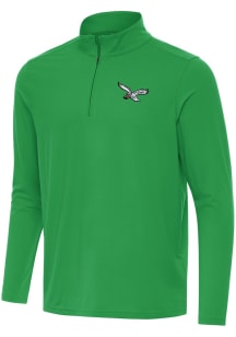 Antigua Philadelphia Eagles Mens Kelly Green Retro Intent Long Sleeve Qtr Zip Pullover