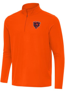 Antigua Chicago Bears Mens Orange Bear Head Intent Long Sleeve Qtr Zip Pullover