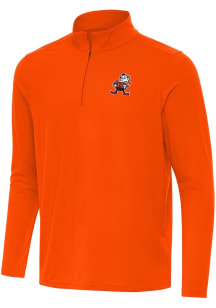 Antigua Cleveland Browns Mens Orange Retro Intent Long Sleeve Qtr Zip Pullover