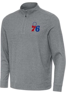 Antigua Philadelphia 76ers Mens Grey Subtle Buffed Long Sleeve Qtr Zip Pullover