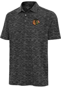 Antigua Chicago Blackhawks Mens Black Static Watercolor Short Sleeve Polo