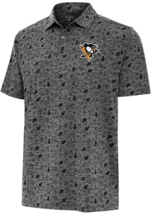 Antigua Pittsburgh Penguins Mens Black Rink Short Sleeve Polo