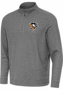 Antigua Pittsburgh Penguins Mens Grey Subtle Buffed Long Sleeve Qtr Zip Pullover