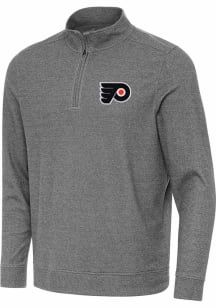 Antigua Philadelphia Flyers Mens Grey Subtle Buffed Long Sleeve Qtr Zip Pullover