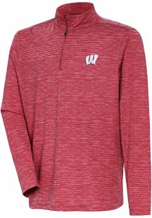 Mens Wisconsin Badgers Red Antigua Determined Watercolor Qtr Zip Pullover