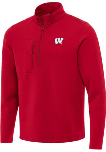 Mens Wisconsin Badgers Red Antigua Insider Qtr Zip Pullover