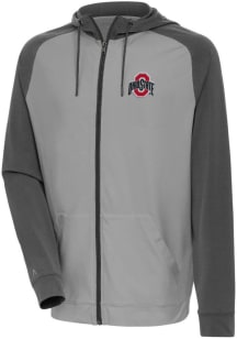 Mens Ohio State Buckeyes Grey Antigua Dicey Sand Long Sleeve Zip