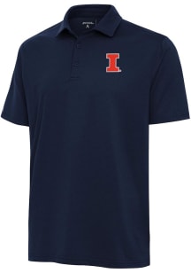 Mens Illinois Fighting Illini Navy Blue Antigua Valid Textured Short Sleeve Polo Shirt