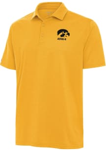 Mens Iowa Hawkeyes Gold Antigua Valid Textured Short Sleeve Polo Shirt