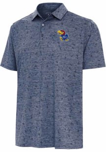 Antigua Kansas Jayhawks Mens Navy Blue Basketball Net Short Sleeve Polo