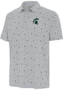 Mens Michigan State Spartans Grey Antigua Football Relentless Short Sleeve Polo Shirt