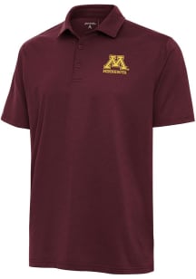 Mens Minnesota Golden Gophers Maroon Antigua Valid Textured Short Sleeve Polo Shirt