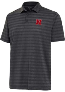 Mens Nebraska Cornhuskers Black Antigua Urge Tonal Short Sleeve Polo Shirt