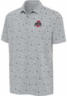 Mens Ohio State Buckeyes Grey Antigua Football Relentless Short Sleeve Polo Shirt