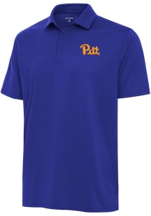 Mens Pitt Panthers Blue Antigua Valid Textured Short Sleeve Polo Shirt