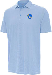 Antigua Milwaukee Brewers Mens Light Blue Twine Short Sleeve Polo