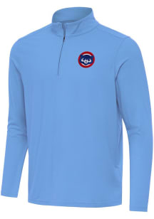 Antigua Chicago Cubs Mens Light Blue Intent Long Sleeve Qtr Zip Pullover
