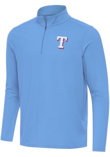 Antigua Texas Rangers Mens Light Blue Intent Long Sleeve Qtr Zip Pullover