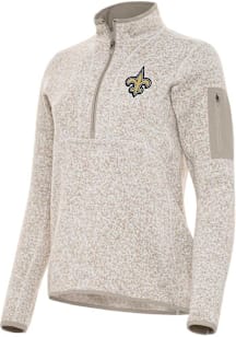 Antigua New Orleans Saints Womens Oatmeal Fortune Qtr Zip