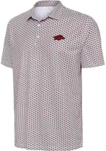 Antigua Arkansas Razorbacks Mens White Star Short Sleeve Polo