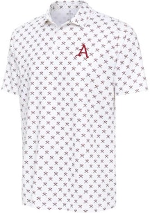 Antigua Arkansas Razorbacks Mens White Baseball Strike Out Short Sleeve Polo