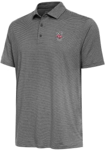 Mens Wisconsin Badgers Black Antigua Scheme Short Sleeve Polo Shirt