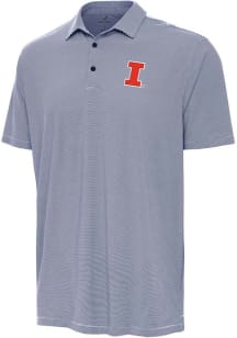 Mens Illinois Fighting Illini Navy Blue Antigua Twine Short Sleeve Polo Shirt