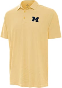 Mens Michigan Wolverines Yellow Antigua Twine Short Sleeve Polo Shirt