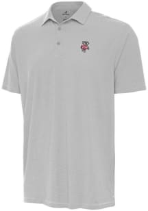 Mens Wisconsin Badgers Grey Antigua Twine Short Sleeve Polo Shirt