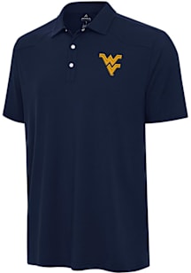 Antigua West Virginia Mountaineers Mens Navy Blue Western Short Sleeve Polo