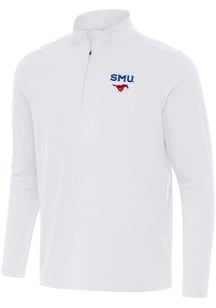 Antigua SMU Mustangs Mens White Intent Long Sleeve Qtr Zip Pullover