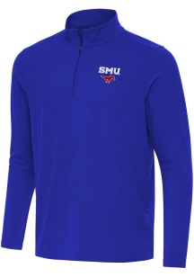 Antigua SMU Mustangs Mens Blue Intent Long Sleeve Qtr Zip Pullover