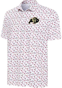 Antigua Colorado Buffaloes Mens White Independence Short Sleeve Polo