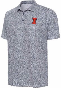 Mens Illinois Fighting Illini Navy Blue Antigua Field Ditsy Short Sleeve Polo Shirt