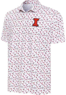 Mens Illinois Fighting Illini White Antigua Independence Short Sleeve Polo Shirt
