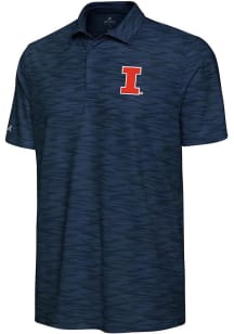 Mens Illinois Fighting Illini Navy Blue Antigua Swell Short Sleeve Polo Shirt