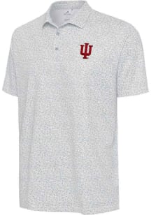 Mens Indiana Hoosiers Grey Antigua Field Ditsy Short Sleeve Polo Shirt