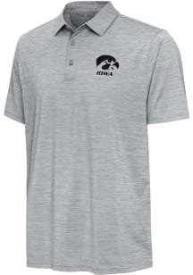 Mens Iowa Hawkeyes Grey Antigua Hidden Blooming Short Sleeve Polo Shirt