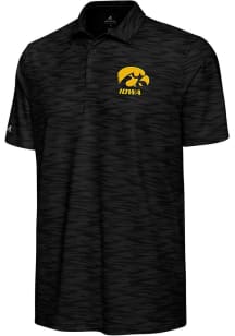 Mens Iowa Hawkeyes Black Antigua Swell Short Sleeve Polo Shirt