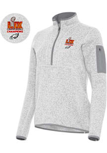 Antigua Philadelphia Eagles Womens Grey 2024 Super Bowl Champs Fortune Qtr Zip