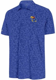 Antigua Kansas Jayhawks Mens Blue Lush Short Sleeve Polo