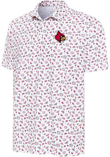 Antigua Louisville Cardinals Mens White Independence Short Sleeve Polo