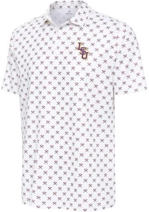 Antigua LSU Tigers Mens White Baseball Strike Out Short Sleeve Polo
