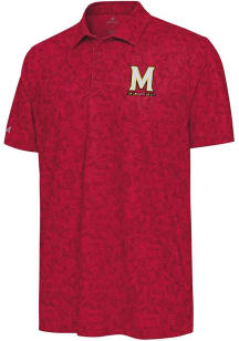 Mens Maryland Terrapins Red Antigua Lush Short Sleeve Polo Shirt
