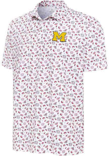 Antigua Michigan Wolverines Mens White Independence Short Sleeve Polo