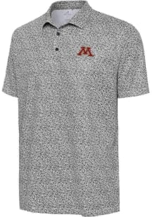 Mens Minnesota Golden Gophers Black Antigua Field Ditsy Short Sleeve Polo Shirt